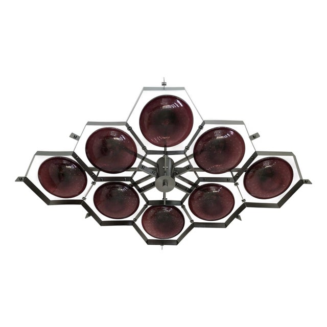 21st Century Beehive Satin Black Nickel Amethyst Bubbles Murano Flush Mount by Fabio LTD For Sale
