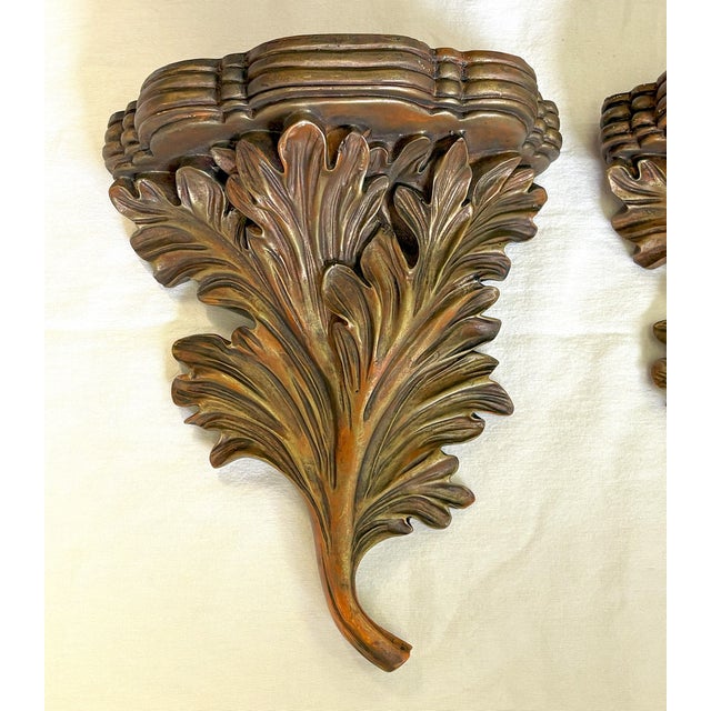 Vintage Acanthus Leaf Bronze Painted Wall Brackets- a Pair For Sale - Image 10 of 12