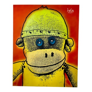 Original Dave Wilcox Oil Painting of a Sock Monkey For Sale