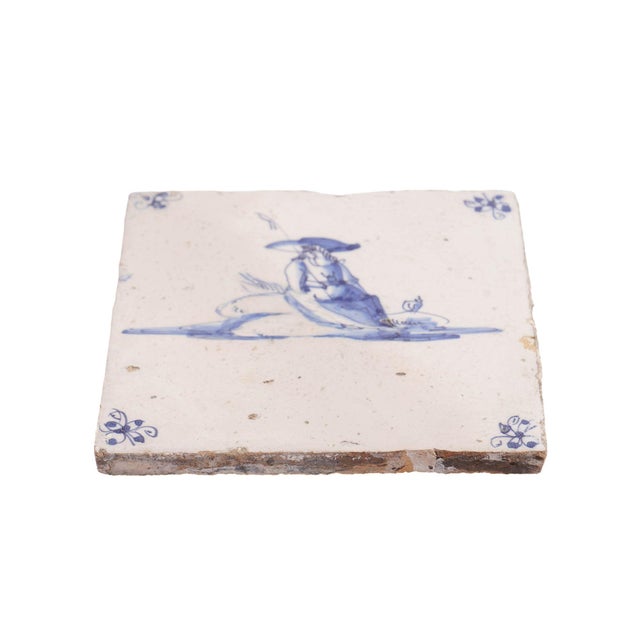 Set of 6 Delft Cobalt Blue Figural Faience Tiles, C. 1650 For Sale - Image 15 of 18