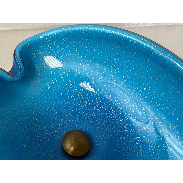 Murano Murano 1950s Aventurine Gold Fleck Inclusions MCM Brass Base Ashtray Bi-Fold Dish For Sale - Image 4 of 10