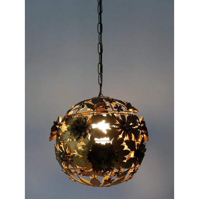 Gold Mid-Century Modern Metal Floral Pendant Lamp, Germany, 1960s For Sale - Image 8 of 18