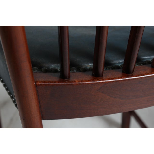 Vintage Dining Chairs in Mahogany with Blue Leather Seats from Fritz Hansen A/S, 1940s, Set of 8 For Sale - Image 14 of 18