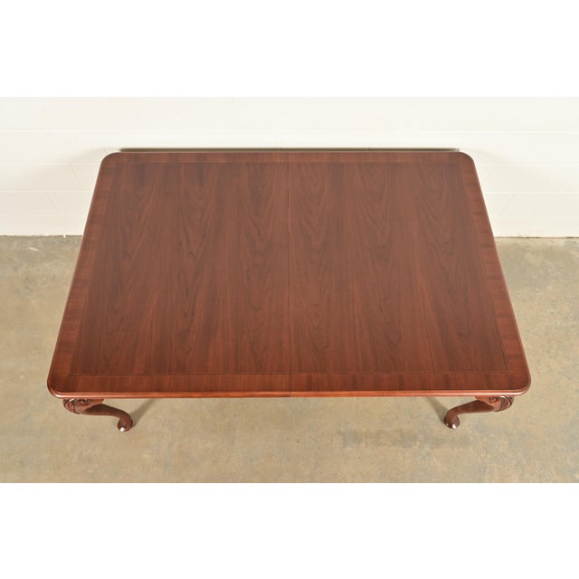 Baker Furniture Queen Anne Carved Cherry and Burl Wood Extension Dining Table, Newly Refinished For Sale - Image 9 of 15