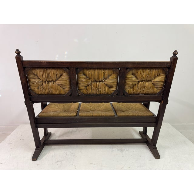 1950s Vintage French Rush Seat Bench, 1950s For Sale - Image 5 of 17