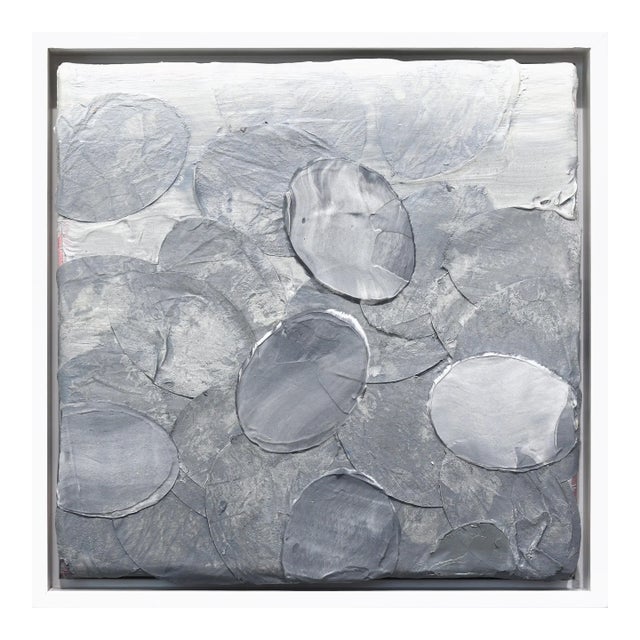 River Stones - Grey Tone Textured Abstract Mixed Media Original Artwork by Frederic Paul For Sale