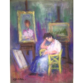Jacques (Jakub) Zucker, Woman Artist in Studio Pastel Drawing Polish Ecole D'Paris, WPA, Bezalel Artist For Sale