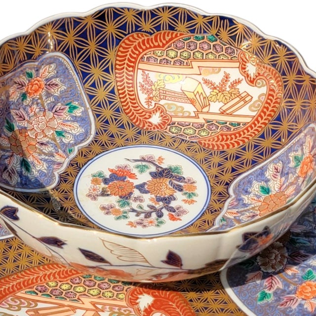 Gold Mid-Century Showa Era Japanese Imari Porcelain Charger and Bowl Kinrande Style Arita Ware For Sale - Image 8 of 17
