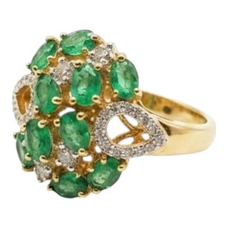 Natural 18k Gold Emerald Halo Ring With 0.21ct Diamonds, New For Sale