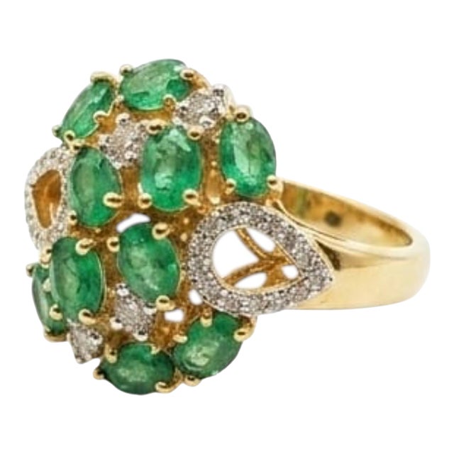 Natural 18k Gold Emerald Halo Ring With 0.21ct Diamonds, New For Sale
