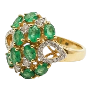 Natural 18k Gold Emerald Halo Ring With 0.21ct Diamonds, New