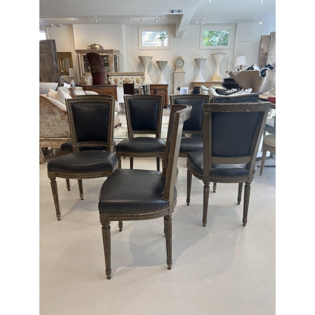 French Set of 6 Antique Louis XVI Chairs For Sale - Image 3 of 12