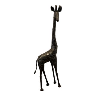 Large Brutalist Mid 20th Century Welded Metal Giraffe Sculpture – Whimsical Floor Statue, Curtis Jere Style For Sale
