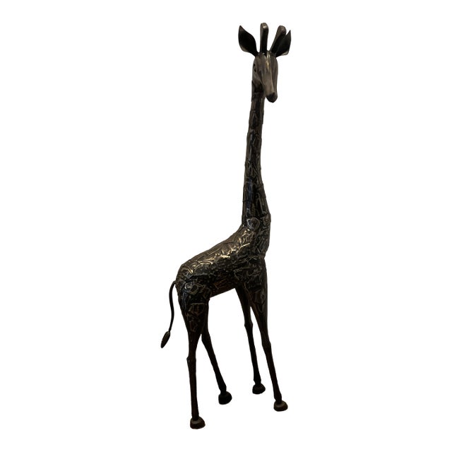 Large Brutalist Mid 20th Century Welded Metal Giraffe Sculpture – Whimsical Floor Statue, Curtis Jere Style For Sale