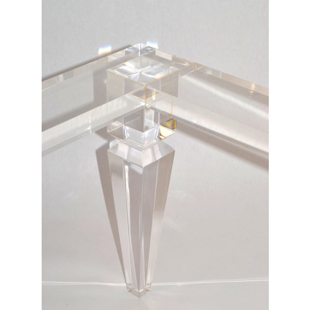 Transparent 1970s Charles Hollis Jones Style Beveled Glass Lucite Rectangle Coffee Table Palm Beach Regency For Sale - Image 8 of 12