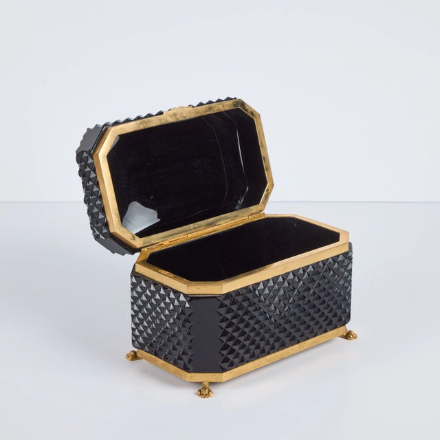 1940s 1940s Black Cut Crystal Hinged Box For Sale - Image 5 of 9