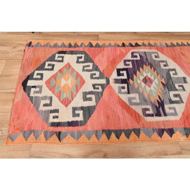 Textile 1970s Vintage Handmade Wool Cotton Orange Runner Rug For Sale - Image 7 of 11