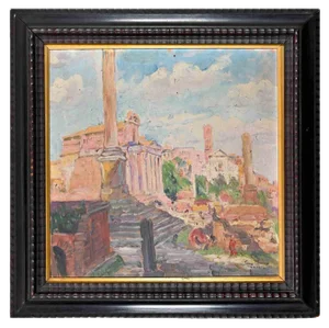 Luigi Tarra, View of the Forum Romanum, Painting, 1929, Framed