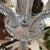 Late 20th century, French A three-light candelabra lamp crafted from clear and amber crystal. It features a round amber...