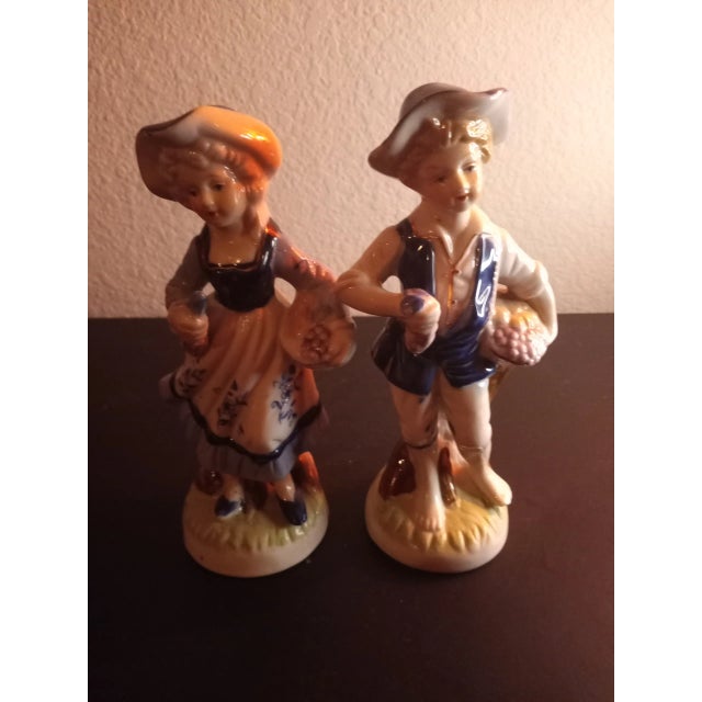 1970s Blue & White Porcelain Boy & Girl Figurines- Set of 2 For Sale - Image 9 of 11