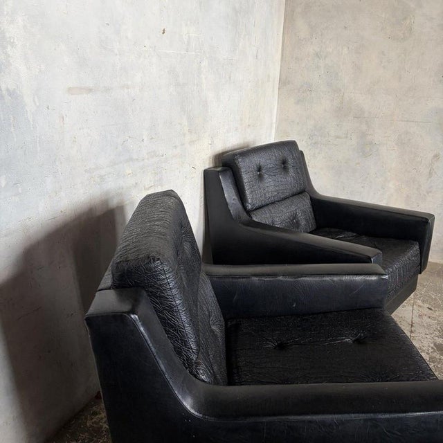 1930s Art Deco Black Leather Club Armchairs, 1930s, Set of 2 For Sale - Image 5 of 9