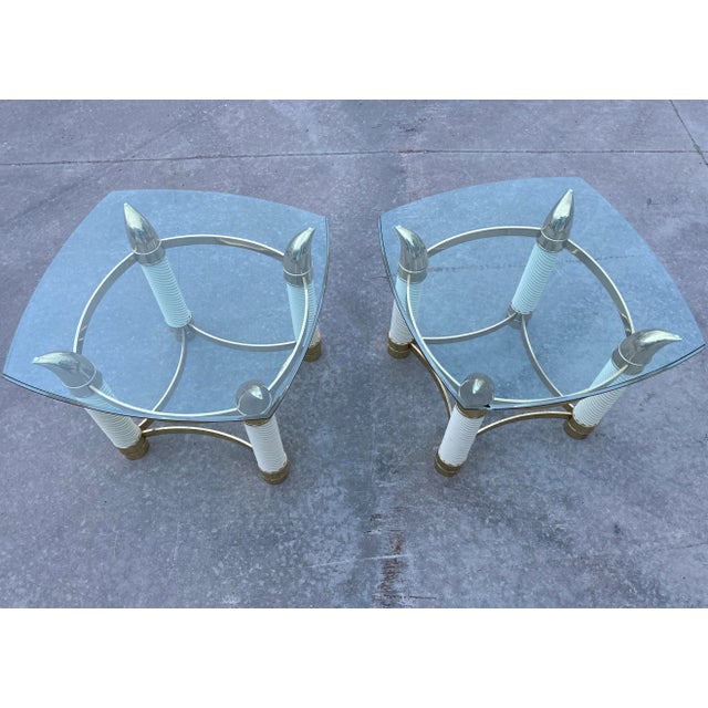 Porcelain & Brass Faux Tusk End Tables Italy - A Pair For Sale - Image 9 of 13