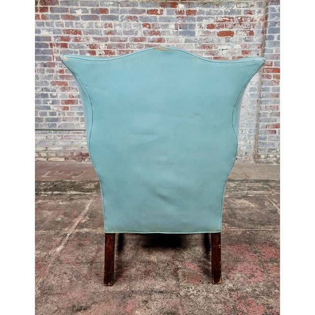 18th Century Teal Leather Upholstered Wing Chair-George III For Sale - Image 10 of 13