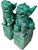 A vintage pair of Chinese green glazed terra cotta Foo Dogs on pedestals. The Foo Dogs are separate from the pedestal. Foo...