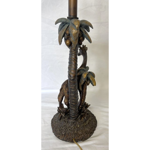 Vintage Giraffe With Palm Trees Tropical Table Lamp With Shade and Finial For Sale - Image 9 of 18