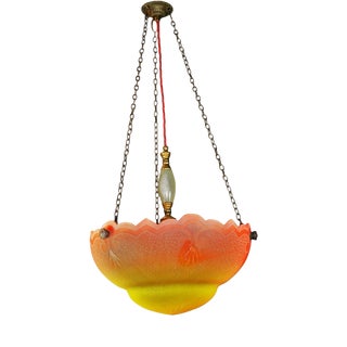 Art Deco Etched Glass Plafonnier with Bronze, Brass and Alabaster Fittings, 1930 For Sale