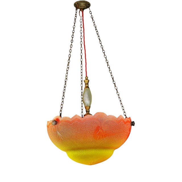 Art Deco Etched Glass Plafonnier with Bronze, Brass and Alabaster Fittings, 1930 For Sale