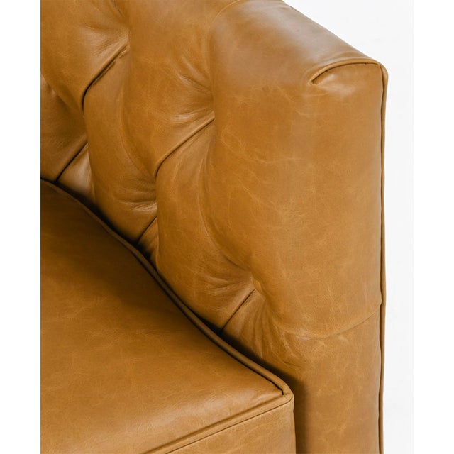 2020s Retro Tufted Caramel Leather Swivel Chair For Sale - Image 5 of 6