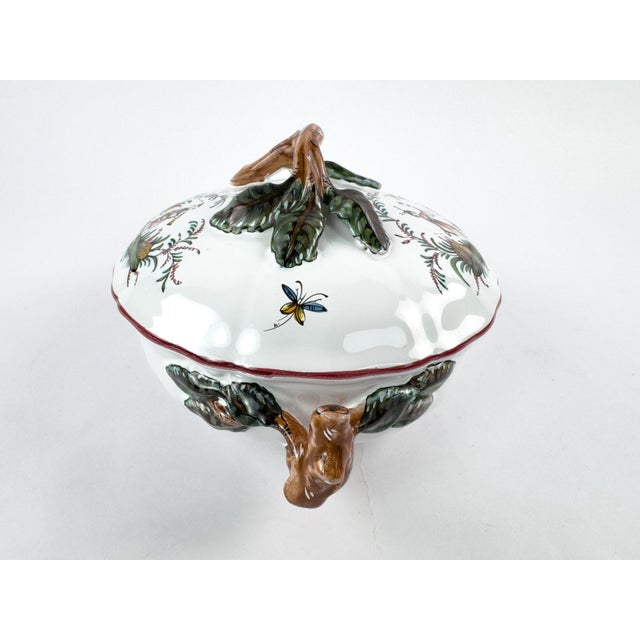 Vintage French Lallier Moustiers Faience Lidded Bowl With Branch Handles For Sale - Image 15 of 17