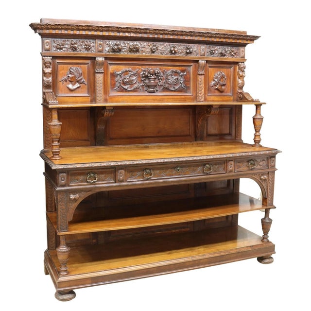 Antique Sideboard, Large Renaissance Revival Well-Carved, Early 1900s, Handsome! Stunning Antique Sideboard, Large...