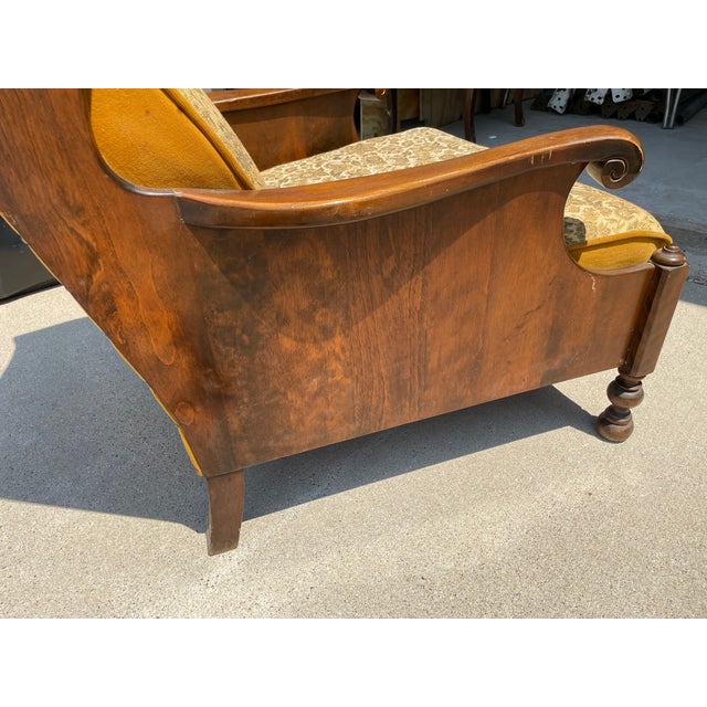 Mid-Century Solid Wood and Fabric Wing Back Leisure Lounge Chair with Scroll Arms For Sale - Image 10 of 11