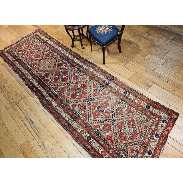 Antique Malayer Runner Rug, Hand-Knotted Wool, Geometric Pattern, 4x12, Red & Ivory For Sale - Image 10 of 18
