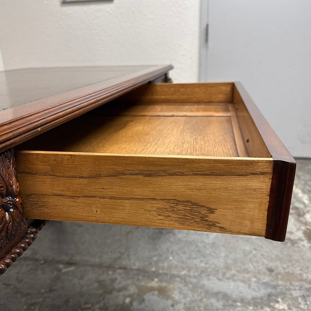 Brown Chippendale Revival Leather Top Writing Desk, Vintage For Sale - Image 8 of 12