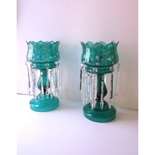 Emerald Green Bohemian Glass and Crystal Lusters Pair, Circa 19th C For Sale In New York - Image 6 of 12