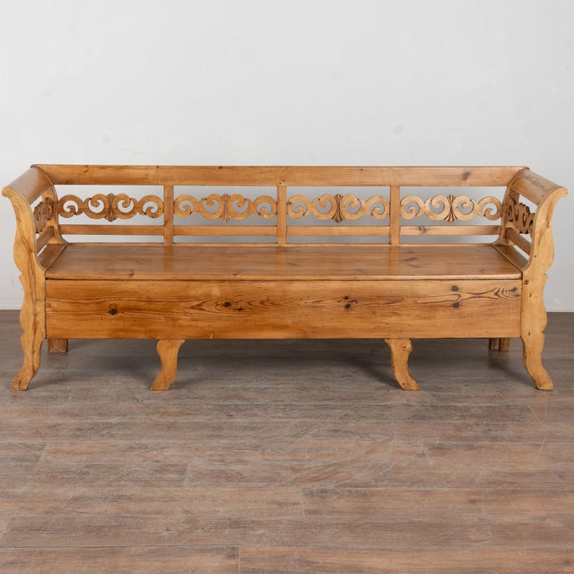 Karl Johan 19th Century Swedish Pine Bench With Storage For Sale - Image 4 of 15