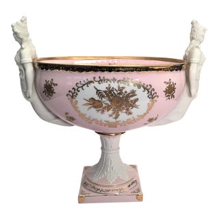 1940's Lenwile China Pink & Gold Porcelain Bowl With Bisque Figural Mermaid Handles For Sale