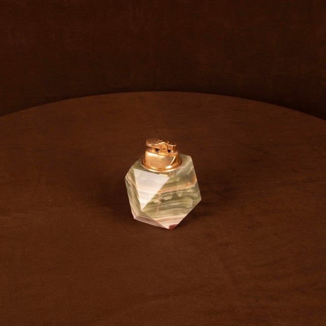 Italian Geometric Green Onyx and Brass Table Lighter, 1970 For Sale - Image 15 of 15