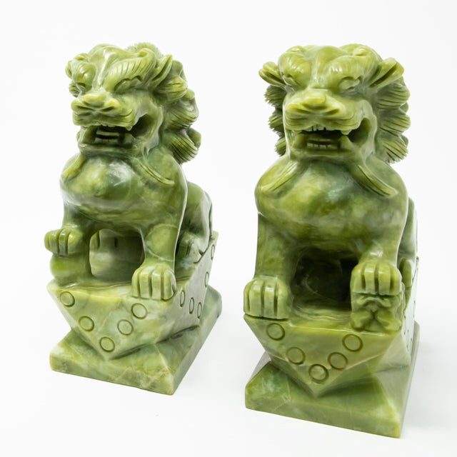 Chinese Carved Jade Stone Guardian Lion Figurines a Pair Chairish