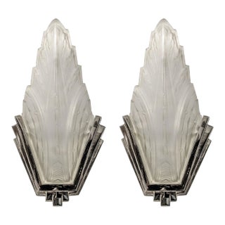 French Art Deco Wall Sconces Signed by Hanots - a Pair For Sale