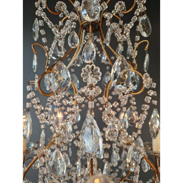 Metal Antique French Italian Crystal Chandeliers Brass Rococo Style Restored - a Pair For Sale - Image 7 of 11