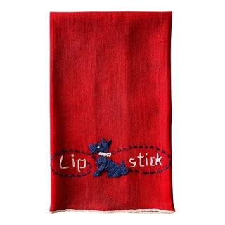 Red Lipstick Towel With Embroidered Dog, Fala, 1940s For Sale