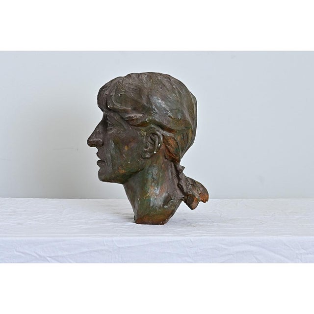 French Vintage Massive Plaster Bust of a Woman For Sale - Image 4 of 8