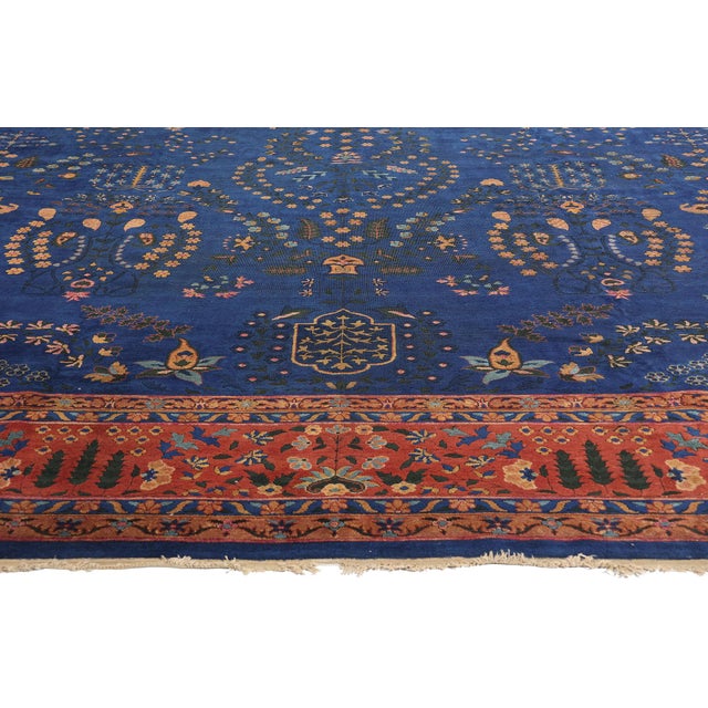 Late 19th Century 1880's Antique Blue Indian Agra Rug - 10'10 X 16'09 For Sale - Image 4 of 9