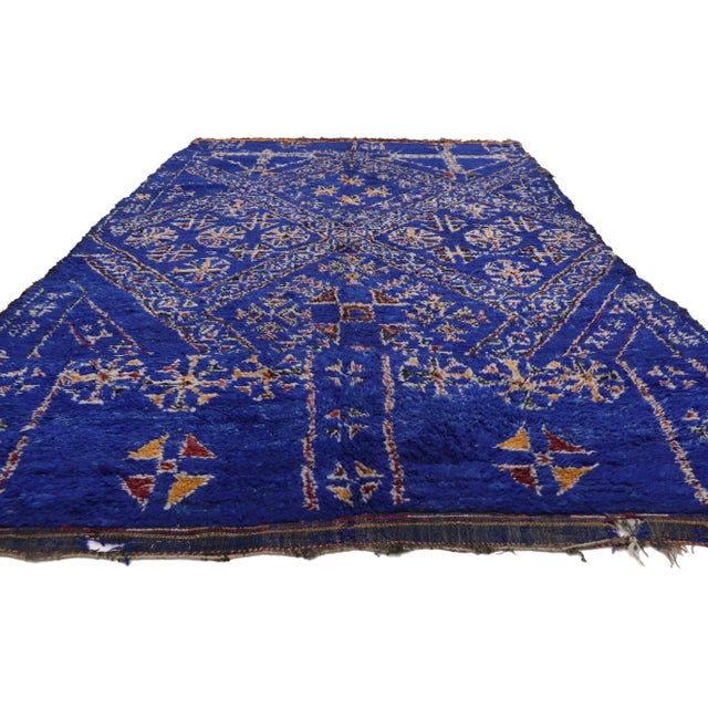 Mid-Century Modern Vintage Blue Beni Mguild Moroccan Rug - 06'10 X 10'06 For Sale - Image 3 of 10