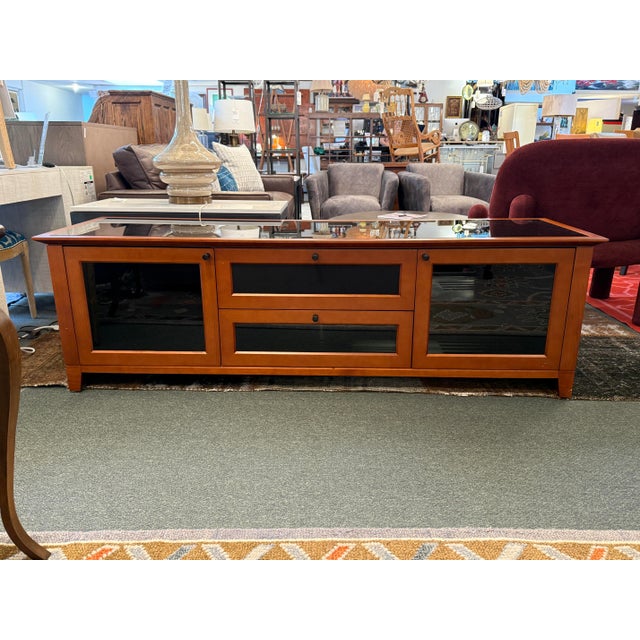 Transitional Bdi Novia Glass + Wood Media Cabinet For Sale - Image 3 of 12
