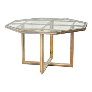 Italian Modern Octagonal Center Table of Chrome and Brass With Glass Top For Sale